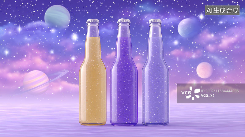 【AI数字艺术】三瓶彩色饮料图片素材