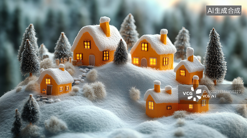 【AI数字艺术】雪景中的温馨小屋图片素材
