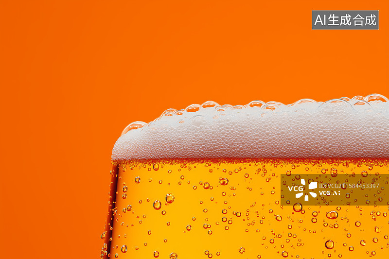 【AI数字艺术】橙色背景下的泡沫啤酒特写图片素材