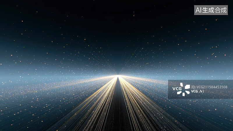 【AI数字艺术】蓝色背景上的金色发光光束，科技感图片素材