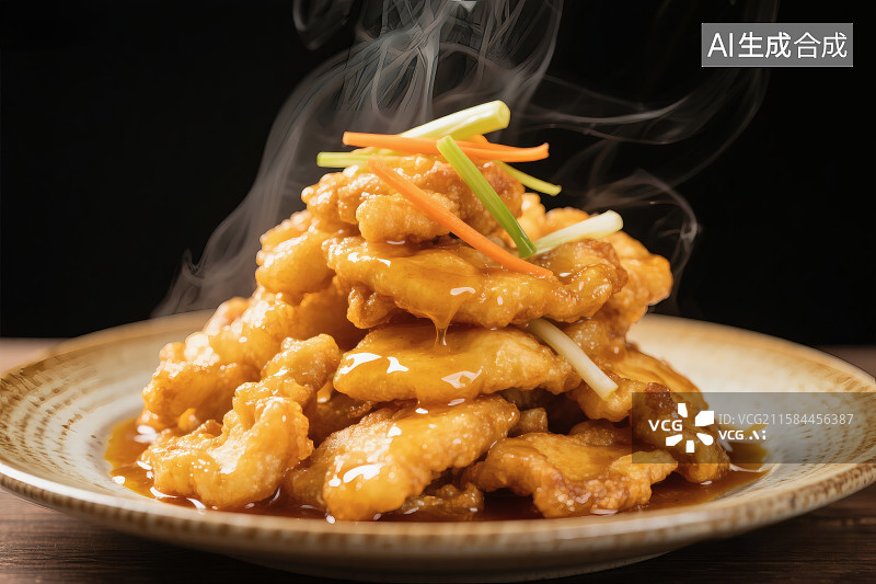 【AI数字艺术】东北特色美食，锅包肉，上面撒着葱花图片素材