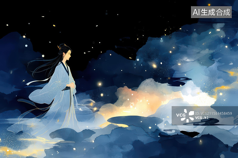 【AI数字艺术】星空古风女子唯美意境图图片素材