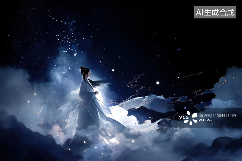 【AI数字艺术】星空古风女子唯美意境图图片素材