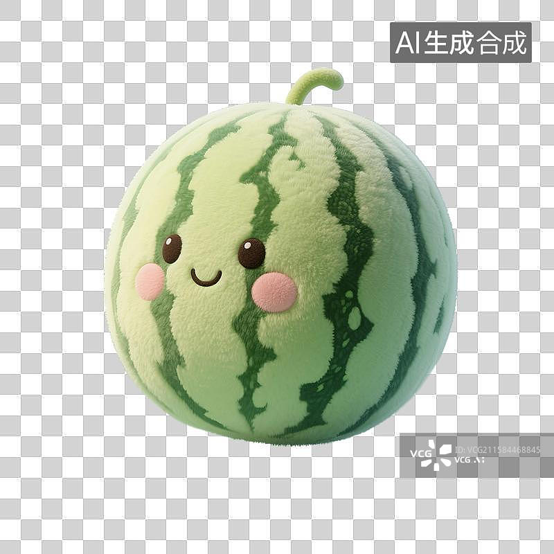 【AI数字艺术】3D渲染，毛绒绒的西瓜，水果毛绒玩具，免抠元素图片素材