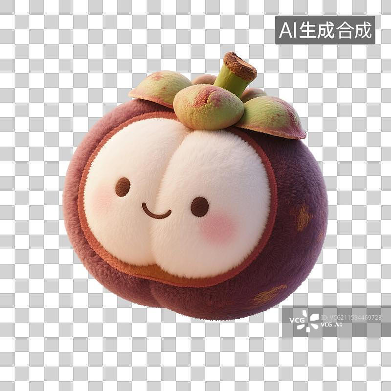 【AI数字艺术】3D渲染，毛绒绒的山竹，水果毛绒玩具，免抠元素图片素材