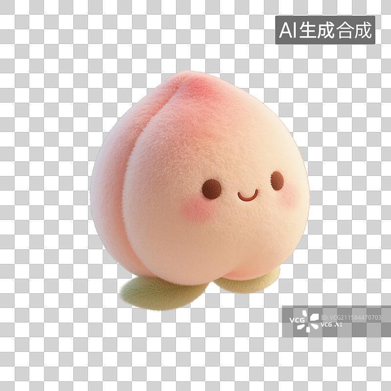 【AI数字艺术】3D渲染，毛绒绒的桃子，水蜜桃，白桃，仙桃，寿桃，水果毛绒玩具，免抠元素图片素材