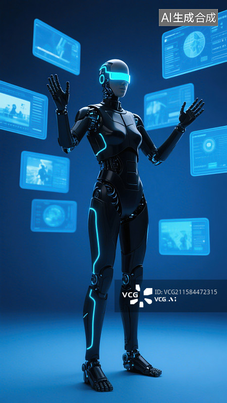 【AI数字艺术】3D三维VR眼镜虚拟角色元宇宙人工智能机器人未来感图片素材
