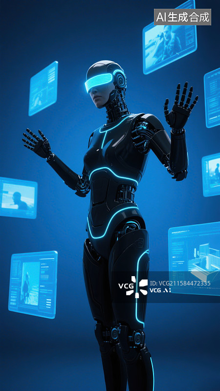 【AI数字艺术】3D三维VR眼镜虚拟角色元宇宙人工智能机器人未来感图片素材