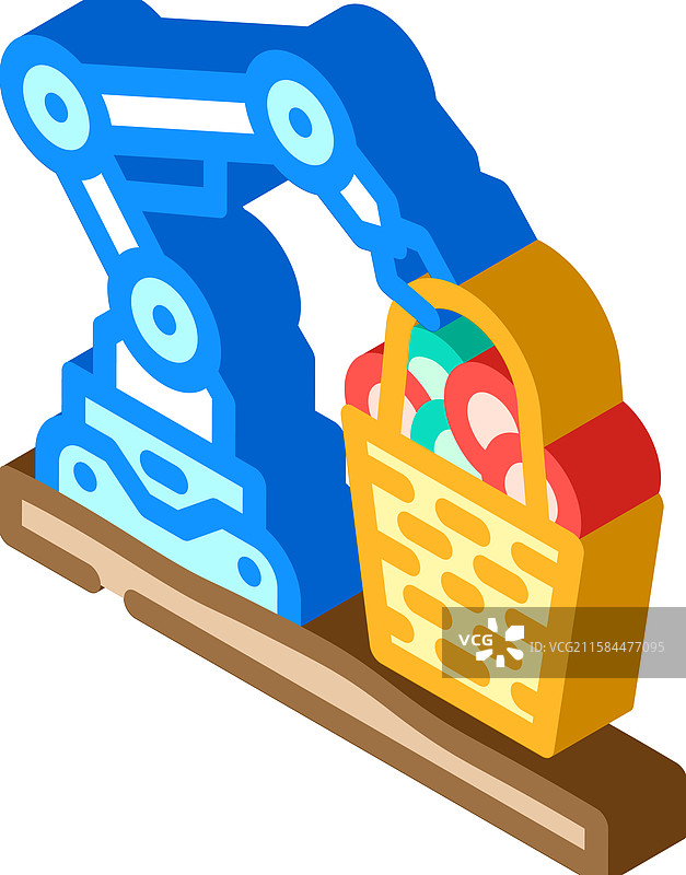 机器人收割机的等距图标与农作物篮子图片素材