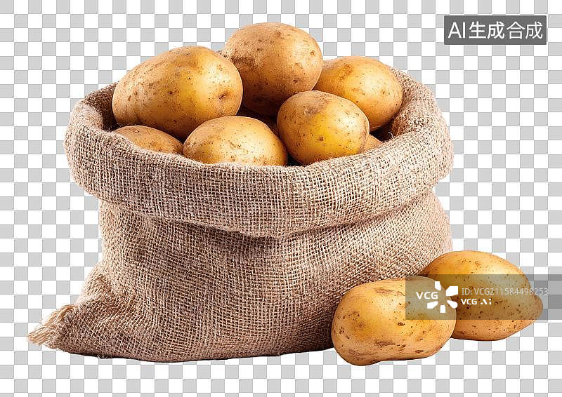 【AI数字艺术】一袋装满新鲜生土豆的粗麻布袋图片素材