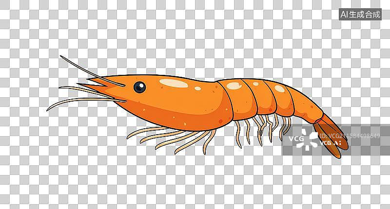 【AI数字艺术】橙色虾的卡通插画 白色背景孤立展示图片素材