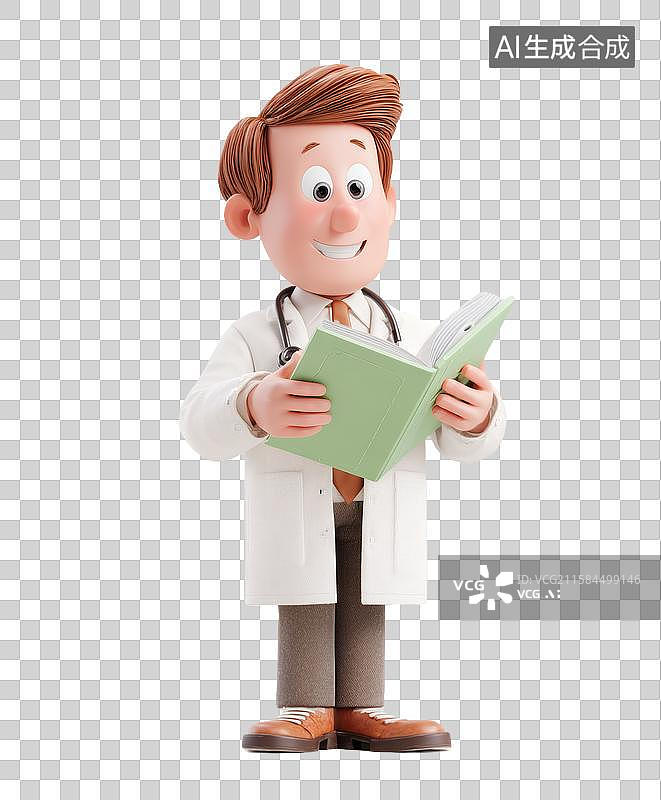 【AI数字艺术】一位微笑的年轻男医生阅读医学书籍图片素材