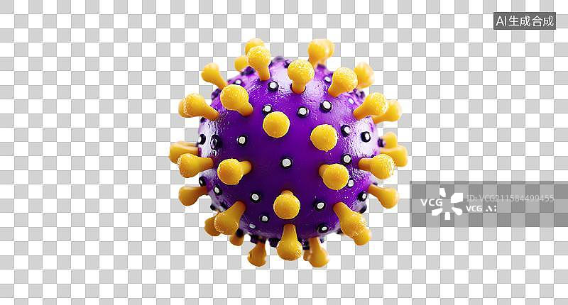 【AI数字艺术】紫色与黄色病毒结构的3D渲染图图片素材