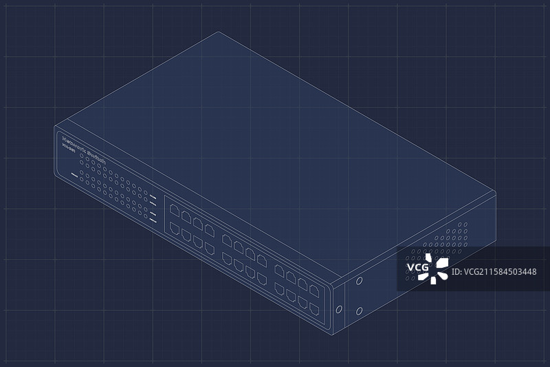 以轴测图形式展示的以太网交换机蓝图图片素材