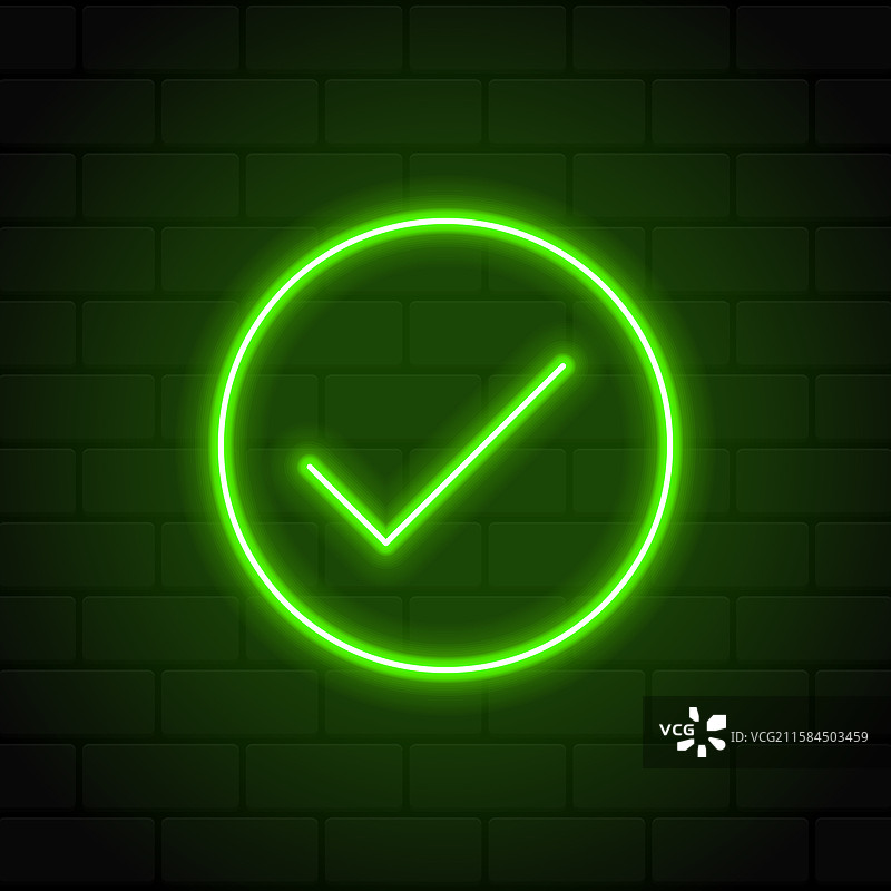 霓虹风格的绿色勾选标记图片素材