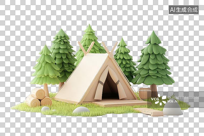 【AI数字艺术】露营帐篷与松树林图片素材