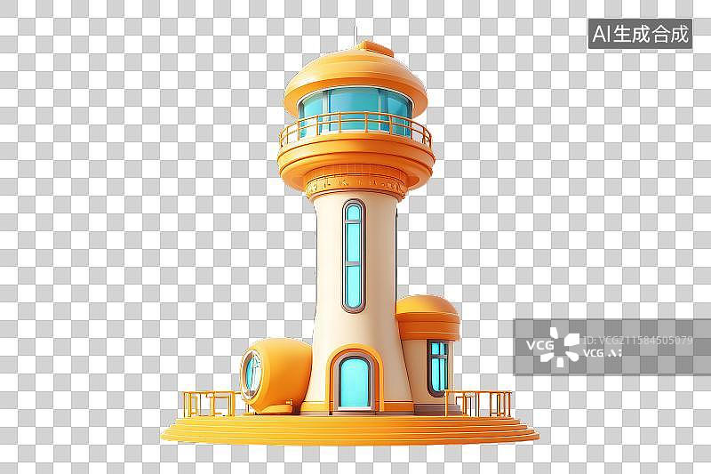 【AI数字艺术】卡通风格的橙色灯塔建筑图片素材