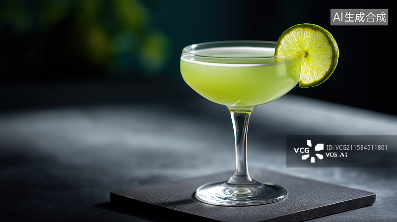 【AI数字艺术】青柠鸡尾酒，优雅玻璃杯中图片素材