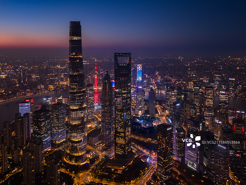 上海陆家嘴航拍风光-夜景绝美内透图片素材