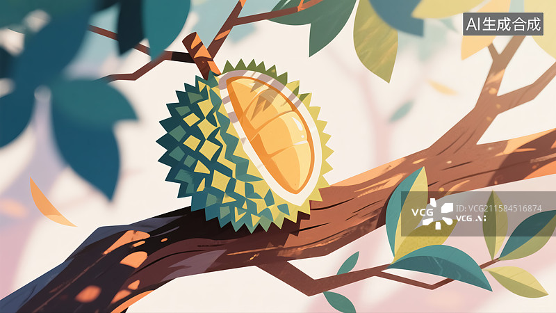 【AI数字艺术】榴莲水果插画图片素材