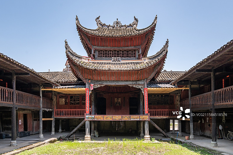 洞口古祠堂群 张氏宗祠  戏台 藻井彩绘图片素材