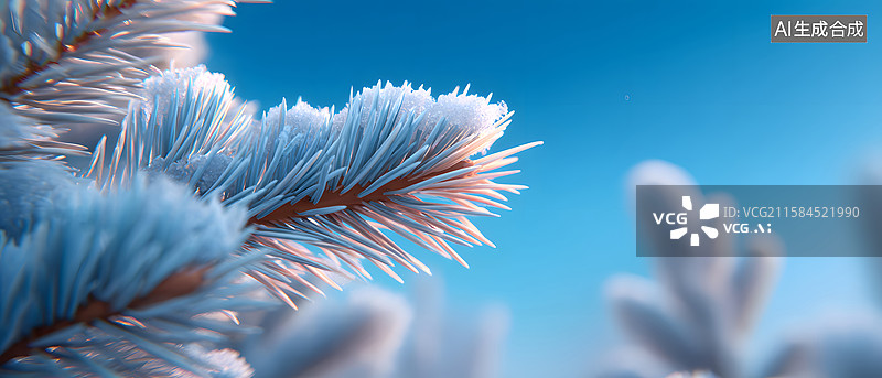 【AI数字艺术】冬天雪覆松树雾凇静谧风景图片素材