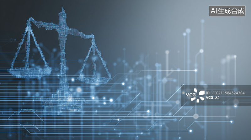 【AI数字艺术】科技背景下的法律天平图片素材