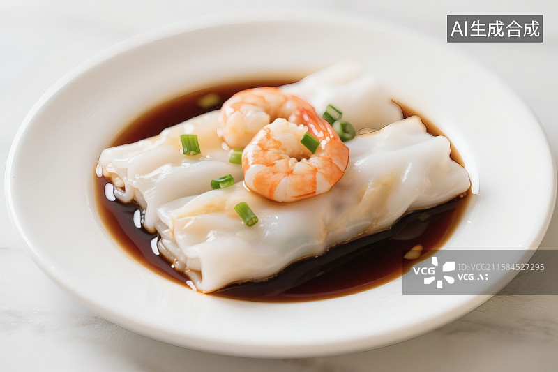 【AI数字艺术】一碗美味的广东特色小吃，虾仁肠粉图片素材