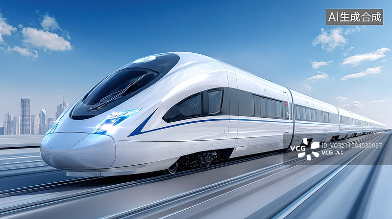 【AI数字艺术】高速列车疾驰在轨道上图片素材