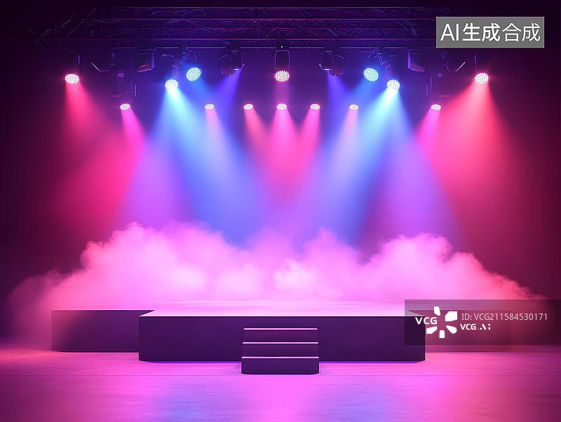 【AI数字艺术】舞台灯光效果与烟雾背景图片素材