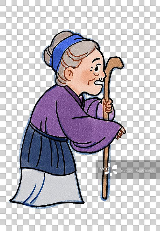 古代拿拐杖老妇人老年人水墨卡通元素图片素材