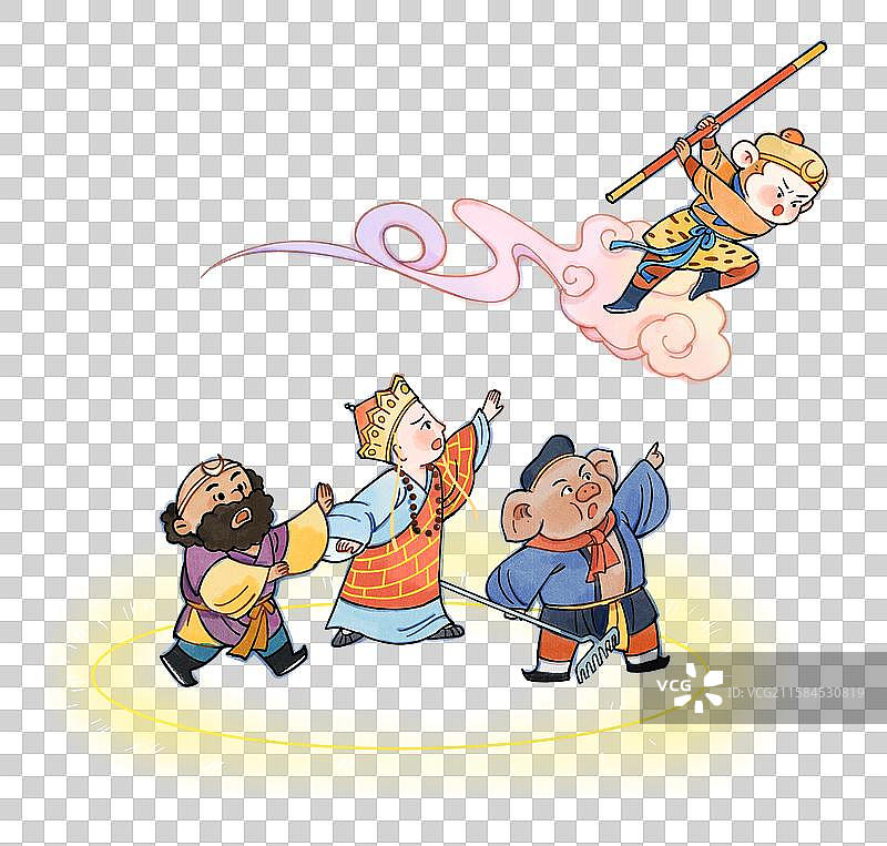 西游记孙悟空三打白骨精师徒四人水墨卡通元素图片素材