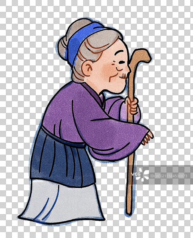 古代人物老年人老奶奶人物水墨卡通元素图片素材