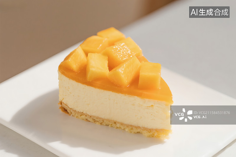 【AI数字艺术】一块美味的芒果芝士蛋糕图片素材