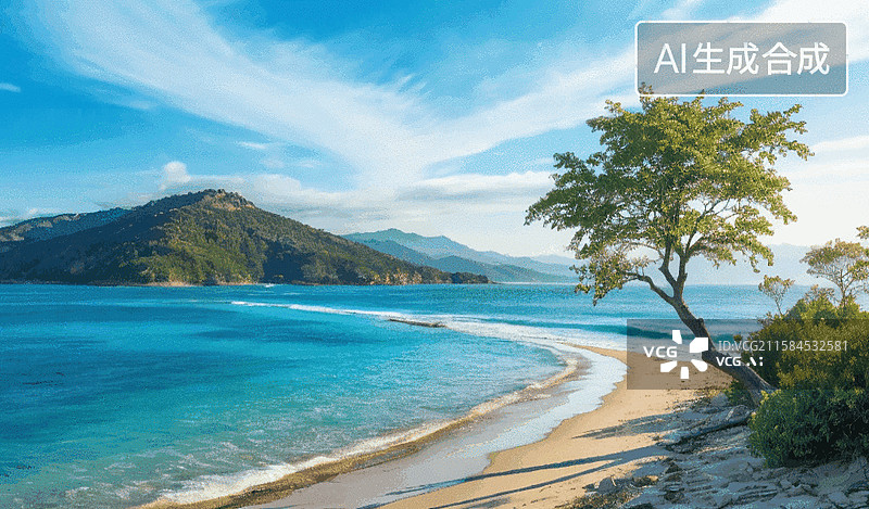 【AI数字艺术】海滩晨曦美景图片素材