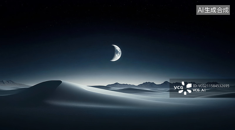 【AI数字艺术】月夜沙漠景观图片素材