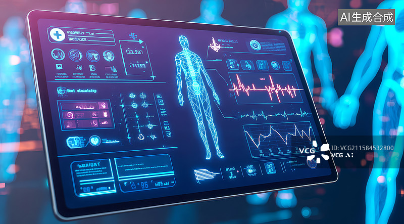 【AI数字艺术】未来医疗设备显示人体健康数据图片素材