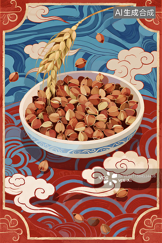 【AI数字艺术】秋天丰收插画五谷丰登荞麦粮食图片素材