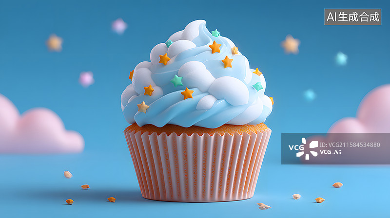 【AI数字艺术】蓝色糖霜蛋糕营造梦幻生日氛围图片素材