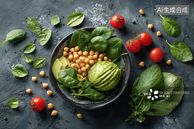 【AI数字艺术】健康营养的牛油果蔬菜沙拉碗图片素材