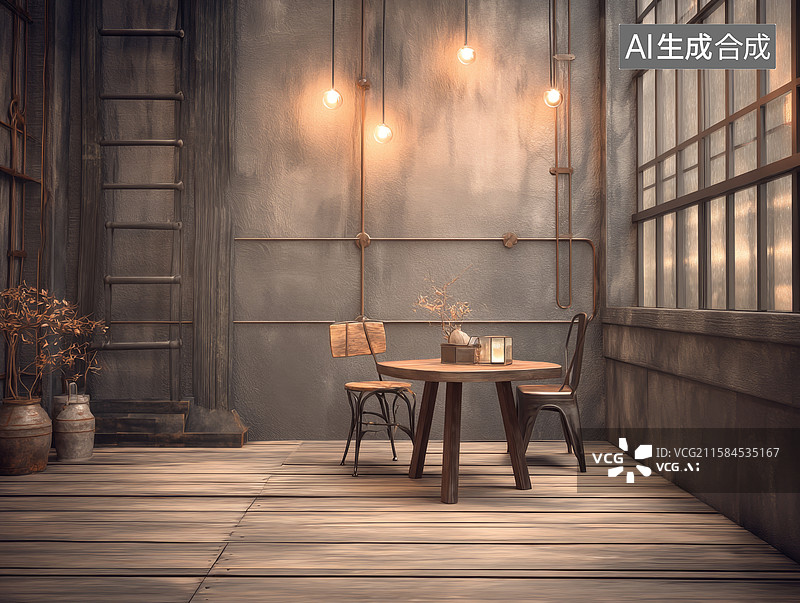 【AI数字艺术】工业风室内餐桌图片素材