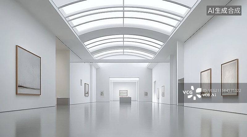 【AI数字艺术】现代美术馆内部，简洁明亮的展览空间图片素材