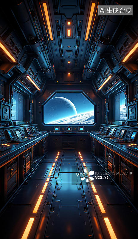 【AI数字艺术】科幻飞船内部视角图片素材