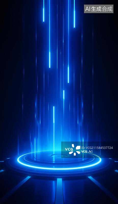 【AI数字艺术】蓝色光柱环绕的圆形平台图片素材