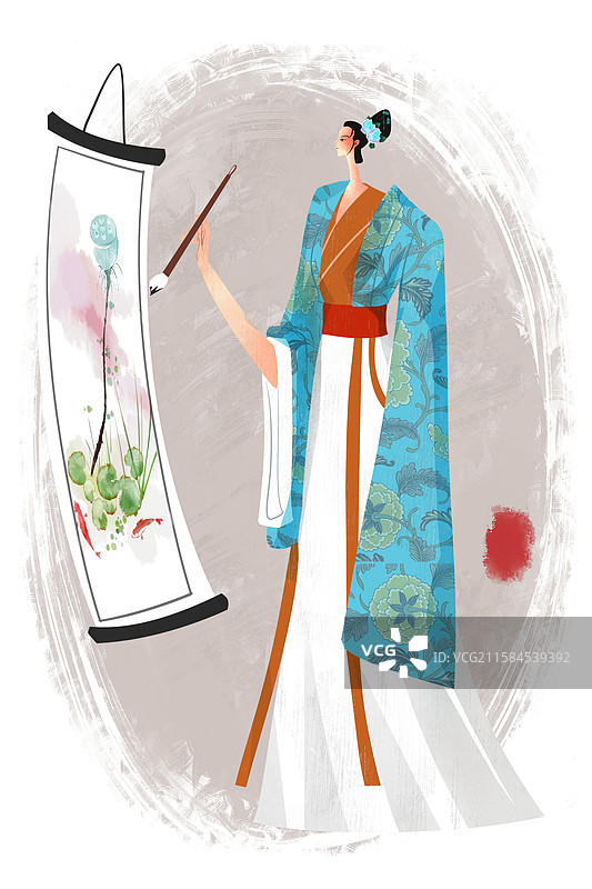 元代历史名人管道升插画图片素材