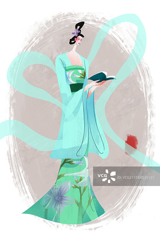 唐朝历史名人薛涛插画图片素材