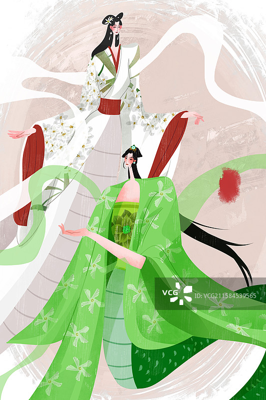 小说人物白蛇青蛇插画图片素材