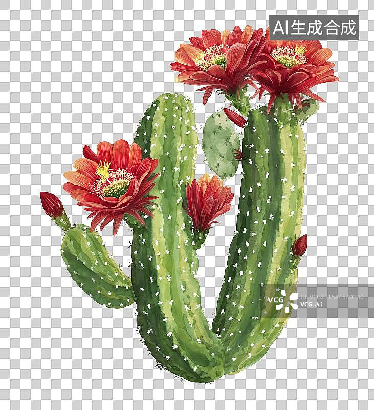 【AI数字艺术】免扣元素开着红花的仙人掌图标图片素材