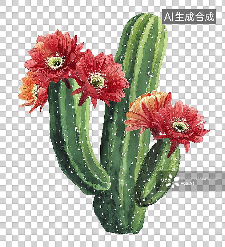 【AI数字艺术】免扣元素开着红花的仙人掌图标图片素材