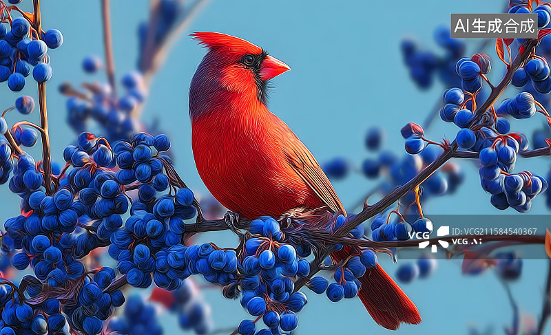 【AI数字艺术】野生鸟类一只红雀图片素材